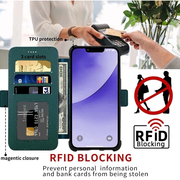 NIB iPhone 13 Green Wallet Phone Case and Screen Protector - Picture 9 of 12